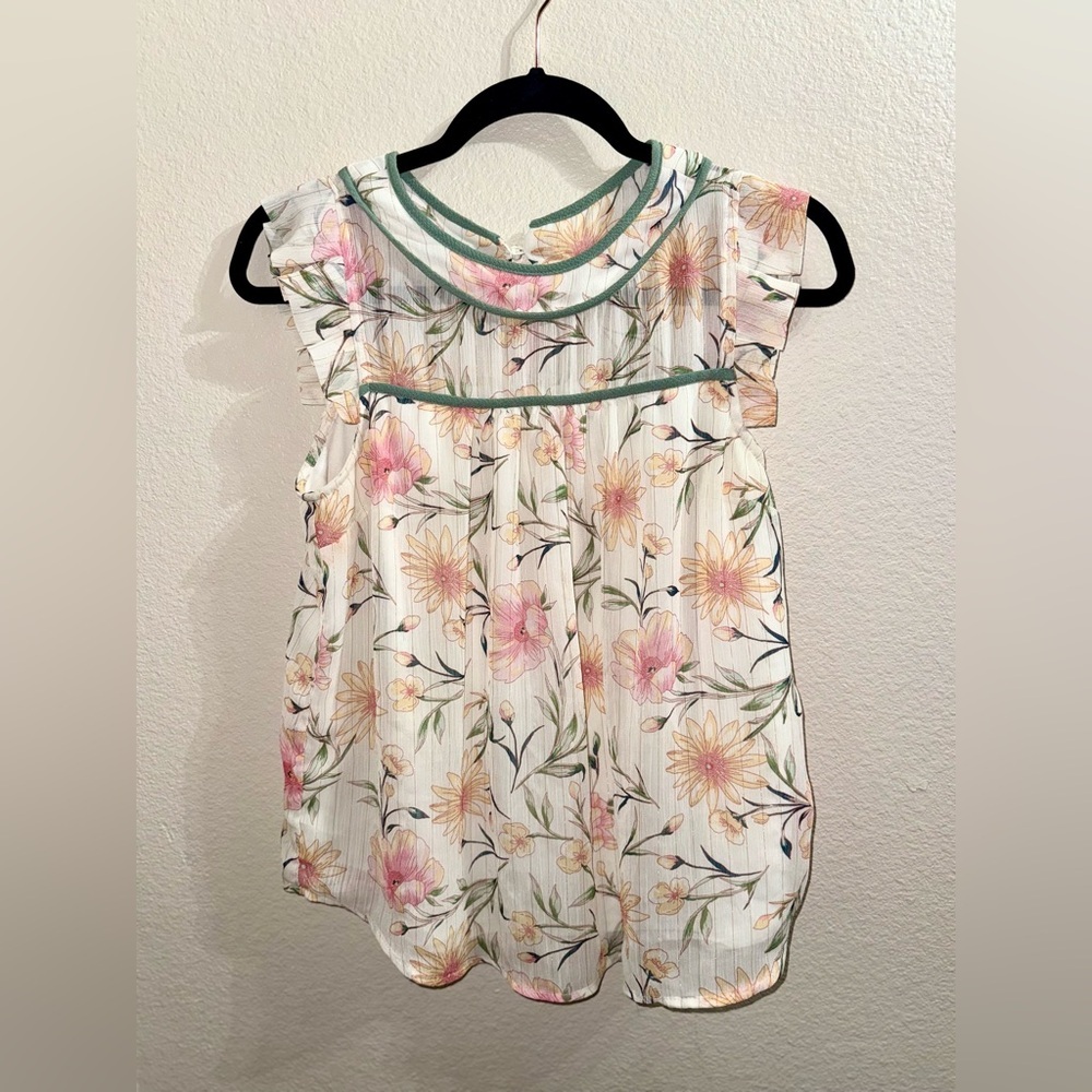 Monteau Floral Cap Sleeve Blouse - White and Pink